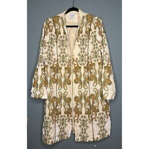 RARE Chico's Women's 2 / Large Embroidered Velvet Duster Beaded Gem Open Coat